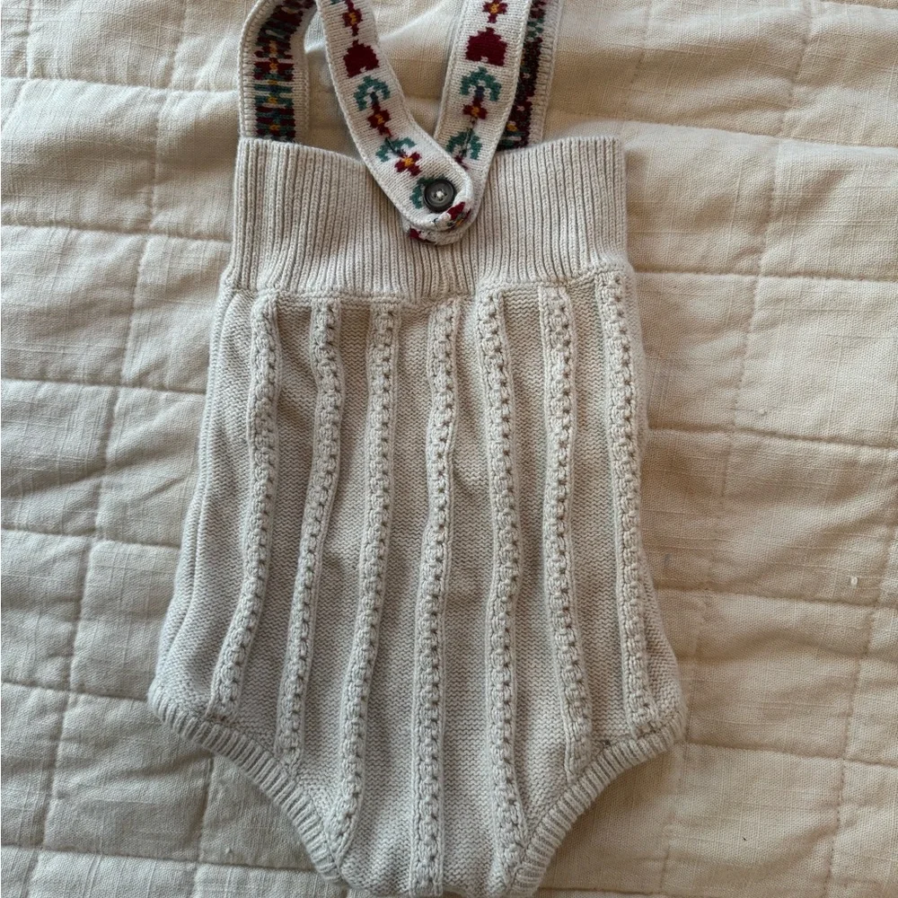 Hanna Andersson Cream Knit Diaper Cover with Patterned Straps